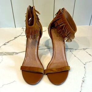 JOIE brown suede fringe heels, size 39.5
